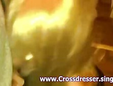 Crosdreser Blonde Giving A Very Hot Wet Blowjob Up Clos