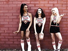 Three Slutty Cheerleaders Share One Cock And Eat All Of The Cum