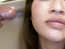 Pretty Japanese Girl Blows Two Guys And Gets Messy Facials