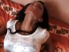 Brunette slut stripped and fucked roughly in her tight pussy