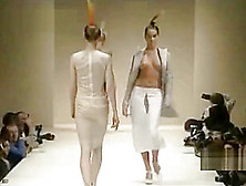 Fashion models tit-jiggling on the catwalk