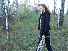 Slave bound with his mouth saddled