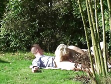 Czech BBW rides dick of her daughter's BF outdoors