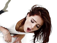 College girl is stuck in the wall and teacher hurries to fuck her