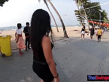 Large booty teen amateur from Thailand made a porno movie scene with large dong tourist