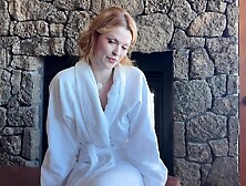 Horny redhead bridesmaid gets locked out of hotel room in advance of wedding