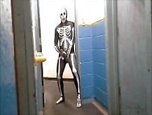 Skeleton With Hard On Jerks Off In Gym Hall