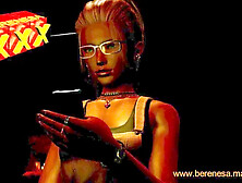 Hot action on the desk by the pool featuring big-boobed Berrenessa