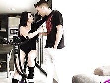 Busty mom is licked and fucked in the kitchen by a horny stepson