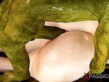 3dxpassion. com.  Cute sex! Ravishing fresh queen gets rammed hard by a green monster in the mystical cave