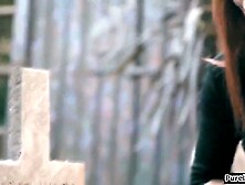 Redhead fucked by her 3 undead friends