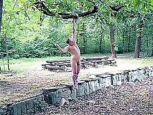 Self Suspended Naked And Tied From A Tree,  Whipped Until Orgasm