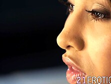 Sensual young beauty gets her hot lips splashed with cum