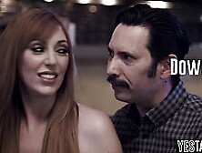 Big boobs redhead MILF and her mature husband seduce a busty teen babysitter