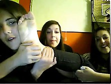 Four Young Women Show Feet On Webcam