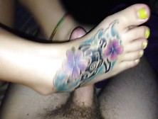 Footjob In Tatoo Feet & Yellow Polish