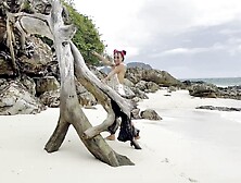 Monika Fox Swims In Sea And Bangs Vagina With A Large Sex-toy On A White Sand Beach