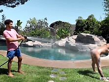 Bella Blu gets eaten out and screwed in the kitchen