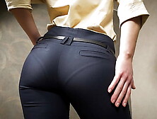 Perfect Ass Asian In Tight Work Trousers Teases Visible Panty Line