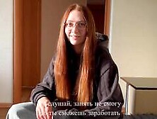 Redhead with large baps gives muddy oral job for money - hottest XXX!