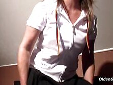 German amateur housewife Klaudia in pantyhose masturbating solo