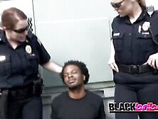 Suspect Is Caught With His Black Cock On Hand By Some White,  Horny And Desperate Big Titty Cops.