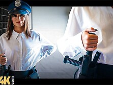 Playful Michael Fly and Lucy Mendez at uniform movie