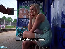 Outdoors Agent Long Boobs Blonde Lily Joy Banged! Behind Train