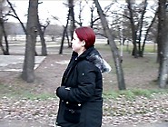 Redhead student 18+ sucks on the banks of the river for all to watch