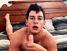 Dude Is Spreading Legs,  Fingering Butt And Jerking Off In The Bedroom