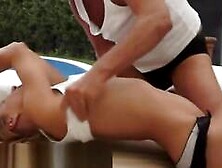 Hairy smalltit teen gets doggystyled blowjob