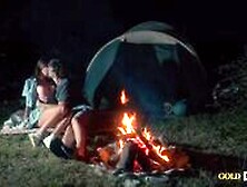 American Schoolgirl Has Romantic Sex By The Night Fire