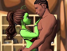 A hot green skinned huge behind alien steps through a portal for some bbc action - AI powered voices