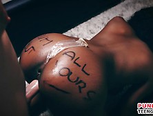 Ebony teen with big booty fucking a white cock