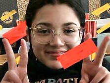 Sweetface chubby teen with big tits dressed undressed shower