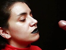 CFNM - Red Turtleneck,  Black Lips - Handjob + Cum Mouthful + Cum on Clothes