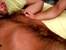 Man With A Hairy Tummy Is Having His Cock Stroked Until It Starts Cumming