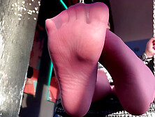 Goddess Cute Feet In Thin Sheer Pink Pantyhose Swing Near Your Face