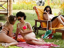 Lesbian beauties have fun on the city streets