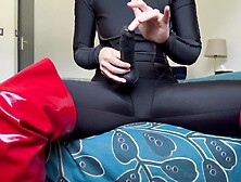 Little female-dom in haunch-high boots who guides your tugjob with insults and anal