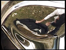 Wonderful Sexy Busty MILF Ass Fucked Outdoors by Two Huge Cocks That Cum in Her Mouth