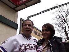 Fresh fine brunette takes a solid meat frome bum