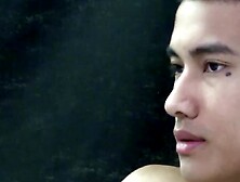 Feminine Asian jock Ken Ott toying his rock hard dick