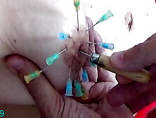 Extreme BDSM Tied Whore pierced, Injection Saline in Tit and Vagina