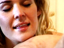 Horny MILF Lesbian Vibes: Nude Blonde Teases Dark-Haired Babe's Wet Pussy in Bed