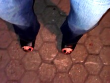 platform wedges and black toenail polish