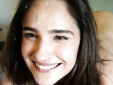 Sexy girlfriend massages cum on her face