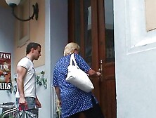 Old busty grandma riding his hard dick