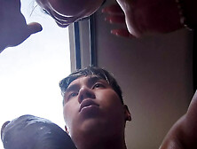 teasing my cuckold hubby while sucking his best friend's big cock and and worships me before standing fucking me