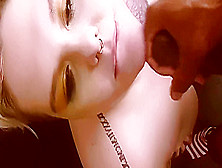 Blonde white girl deep throating big black dick